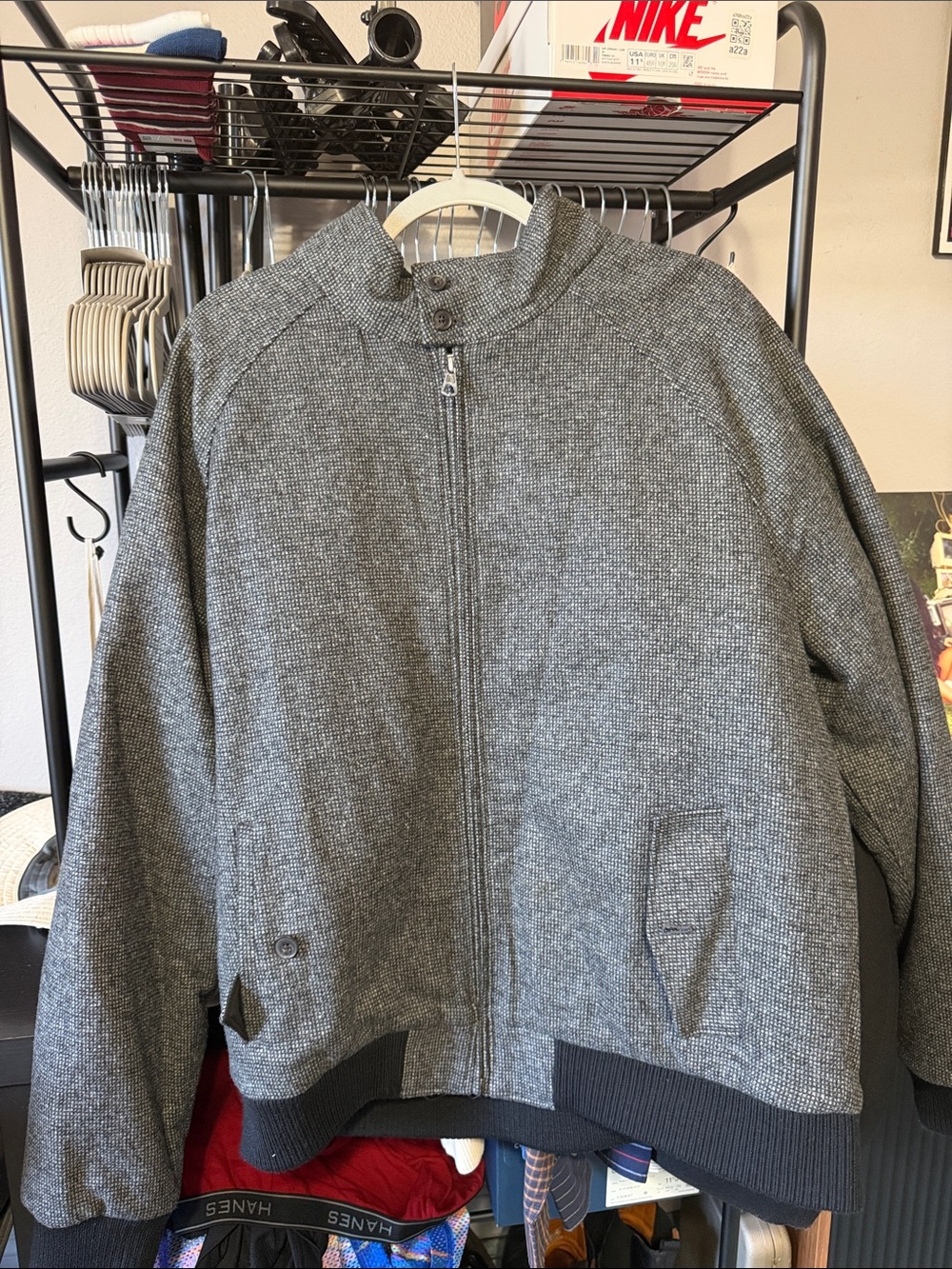Men’s Gray Bomber Jacket with Rib Trim